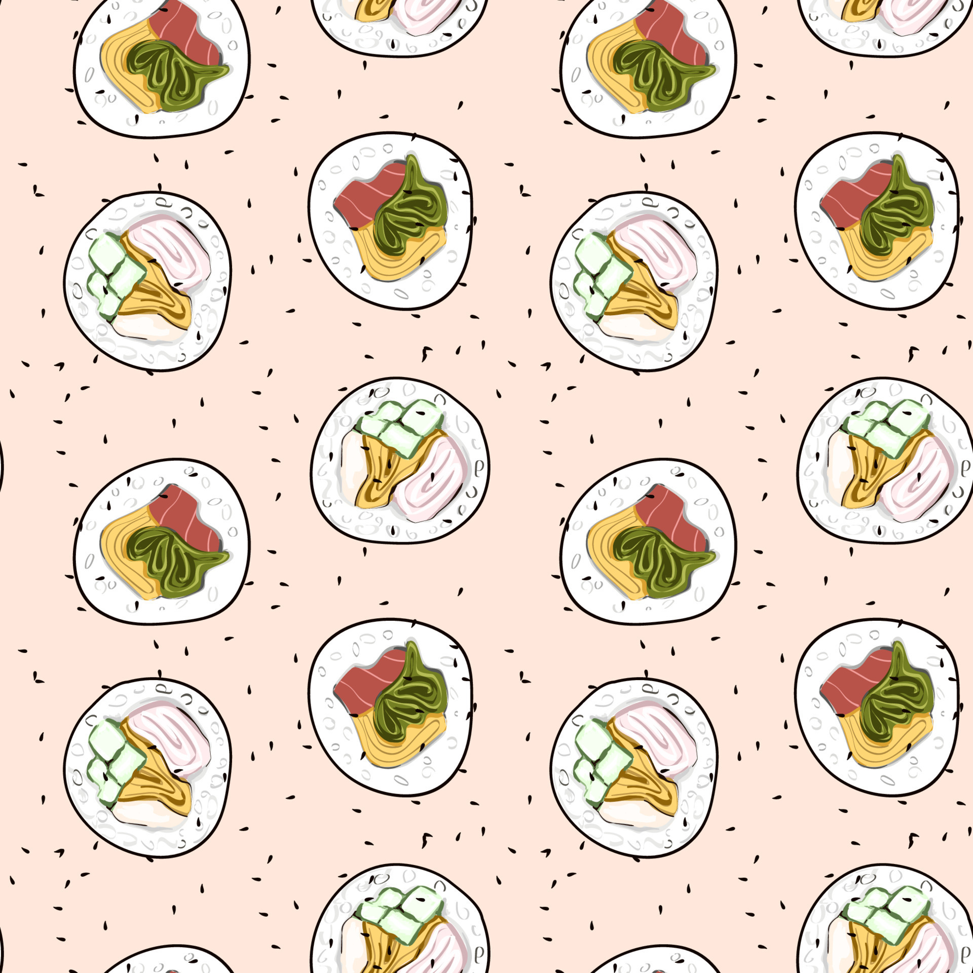 Korean Food Kimbap Also Known As Gimbap Seamless Vector Pattern For korean-food-kimbap-also-known-as-gimbap-seamless-vector-pattern-for