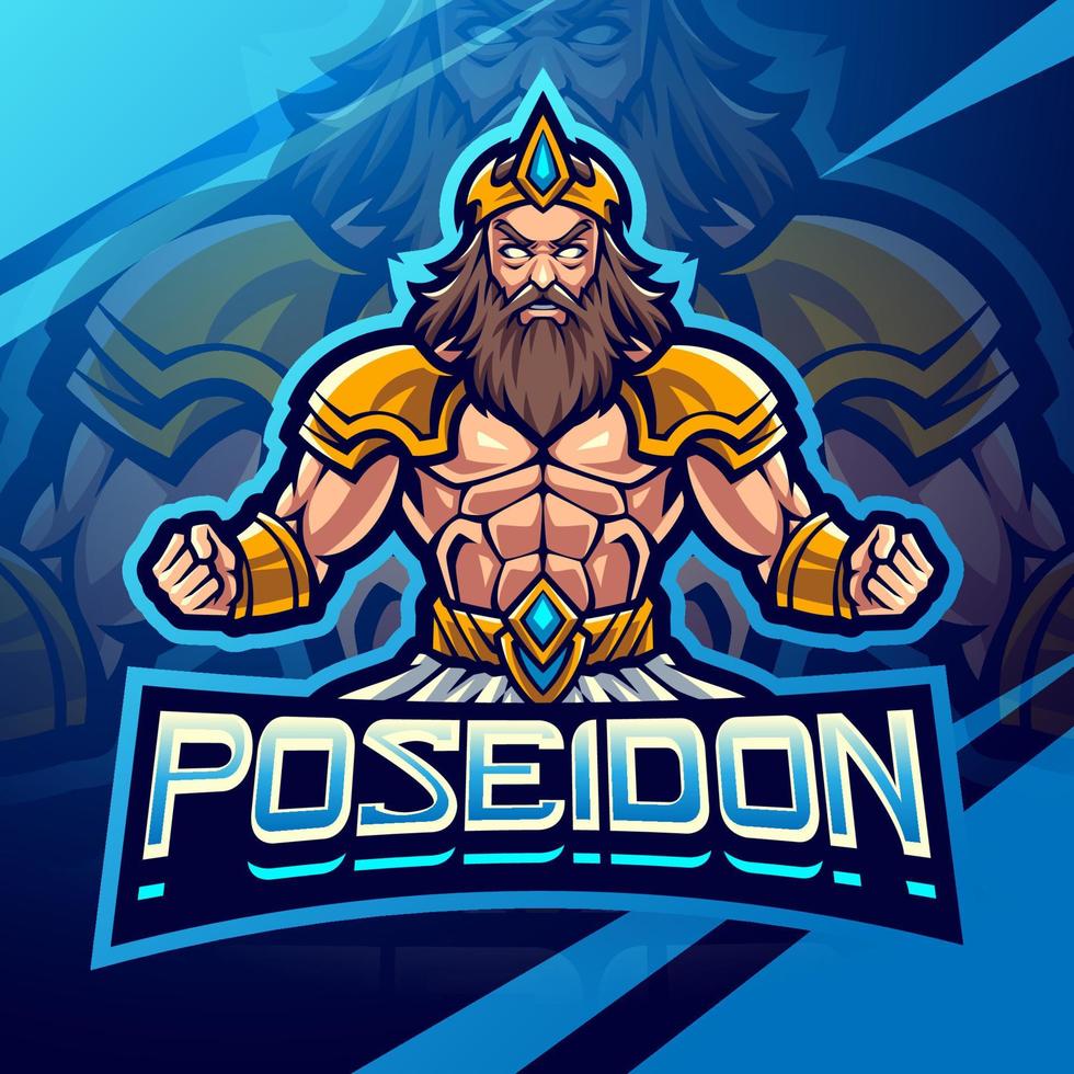 diseño de logotipo de mascota poseidón esport vector