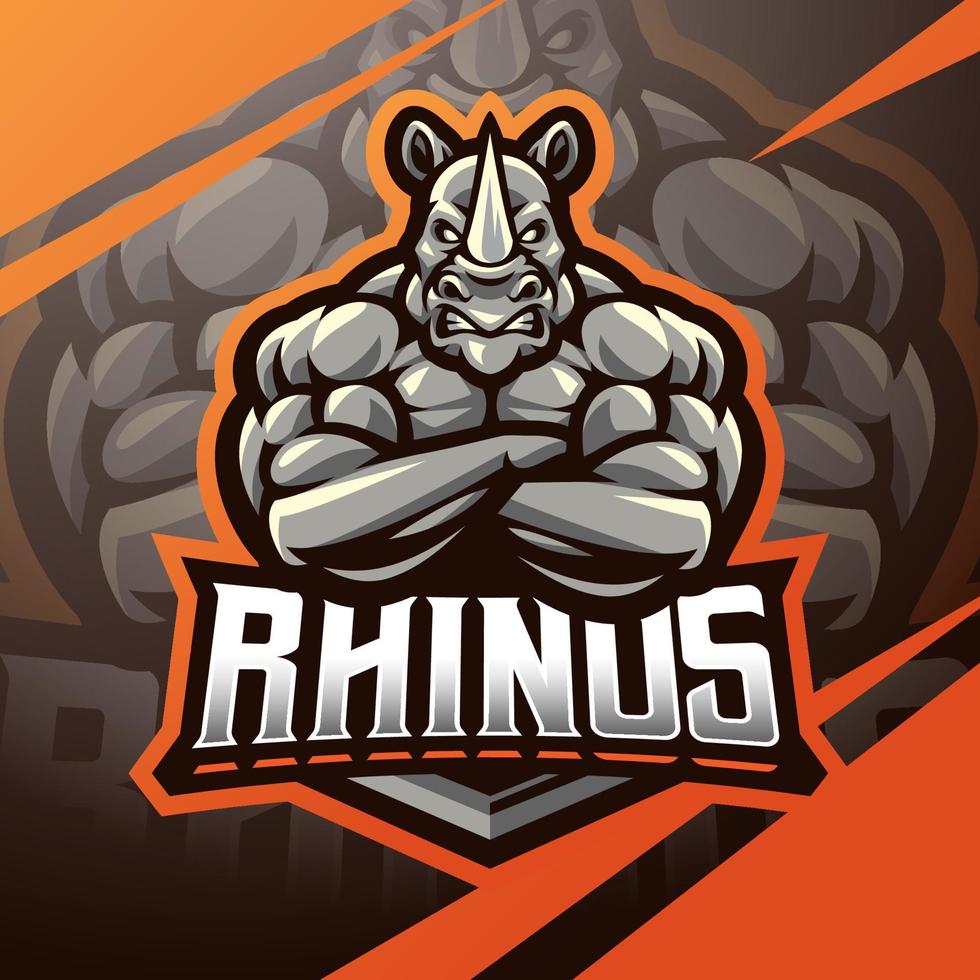 Rhinos muscle esport mascot logo design vector
