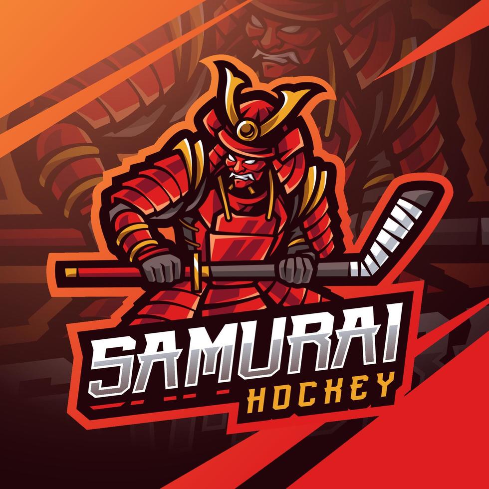 diseño de logotipo de mascota de esport de hockey samurai vector