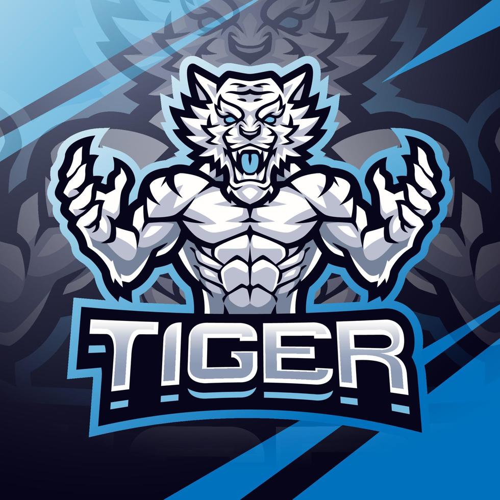 diseño de logotipo de mascota de esport de luchador de tigre vector