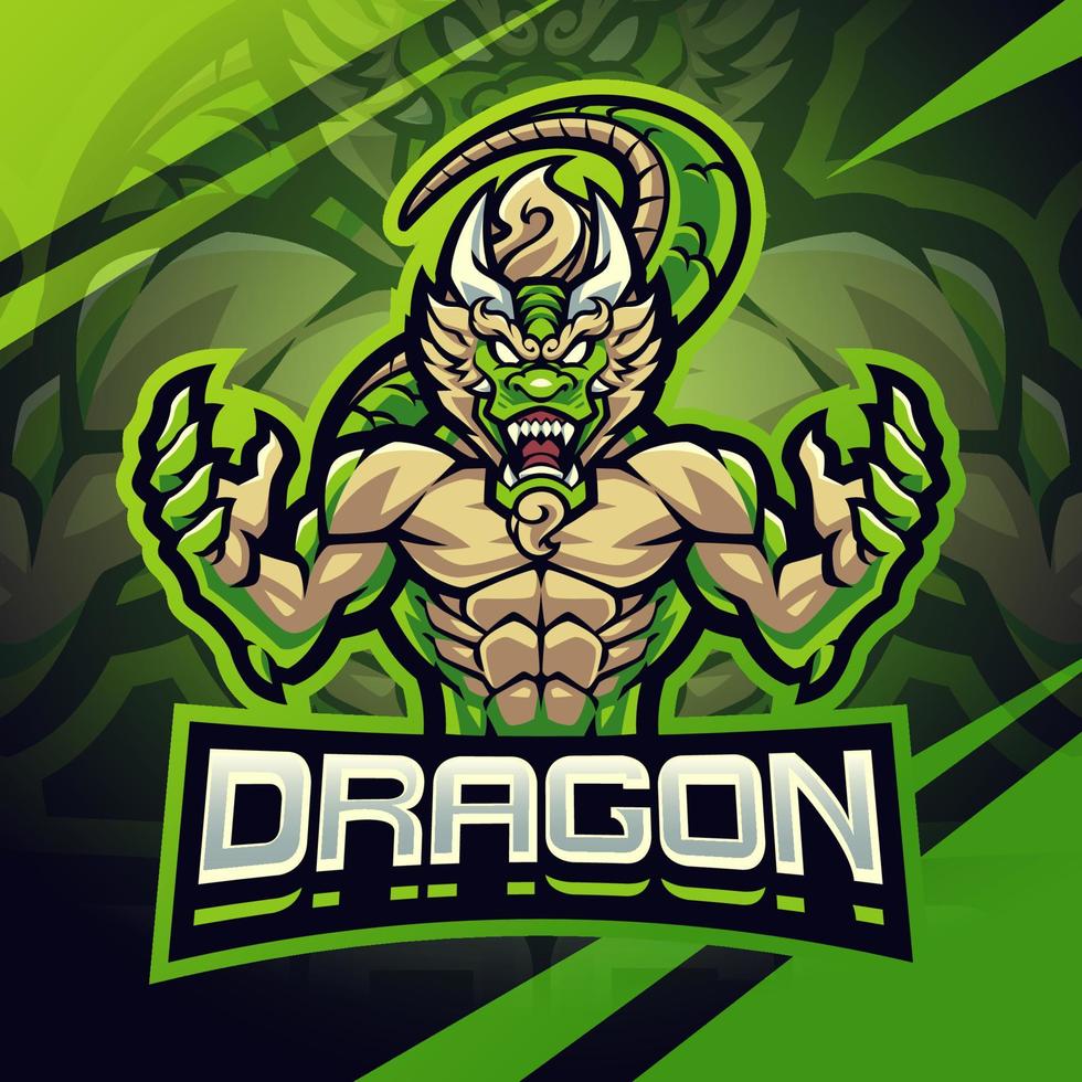 diseño de logotipo de mascota de esport de luchador de dragón vector