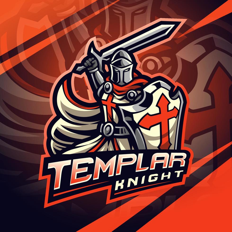 diseño del logotipo de la mascota de los caballeros templarios esport vector