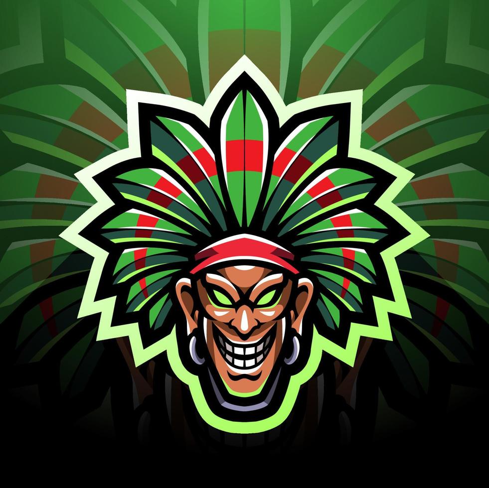 Tribal chief head esport mascot logo vector