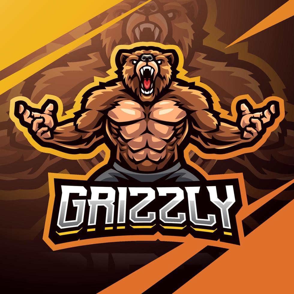 Grizzly esport mascot logo design vector