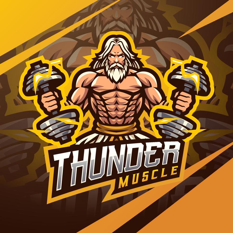 Zeus thunder musle mascot logo vector
