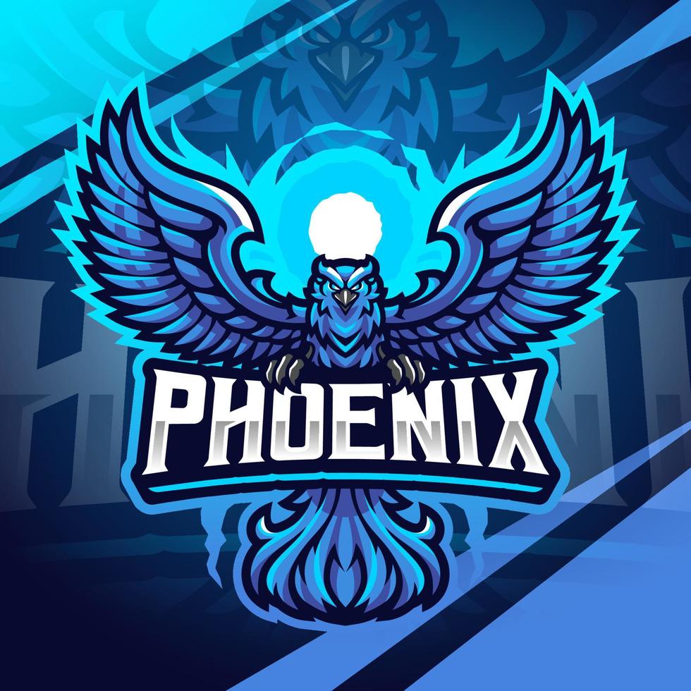 Blue phoenix esport mascot logo design vector