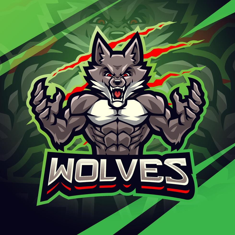 diseño de logotipo de mascota de esport de lobos vector