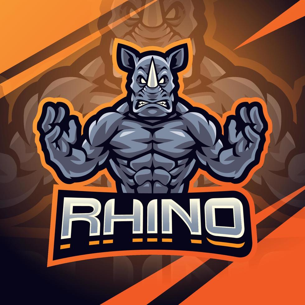 Rhinos fighter esport mascot logo design vector