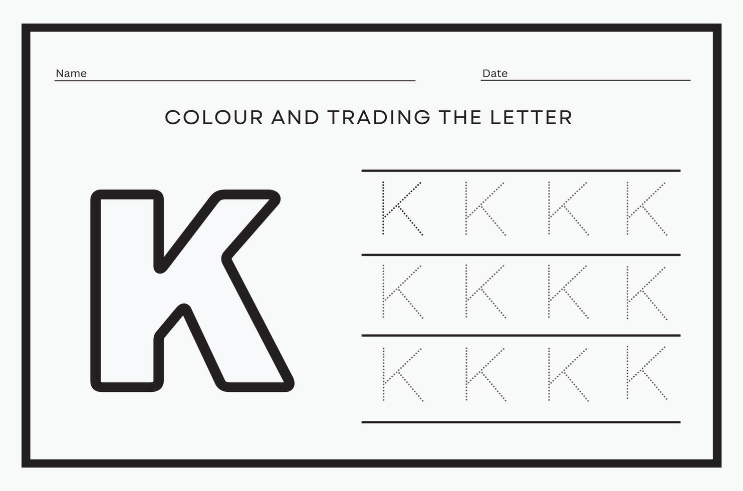 Alphabet Tracing Worksheet Writing letter K. illustrator vector