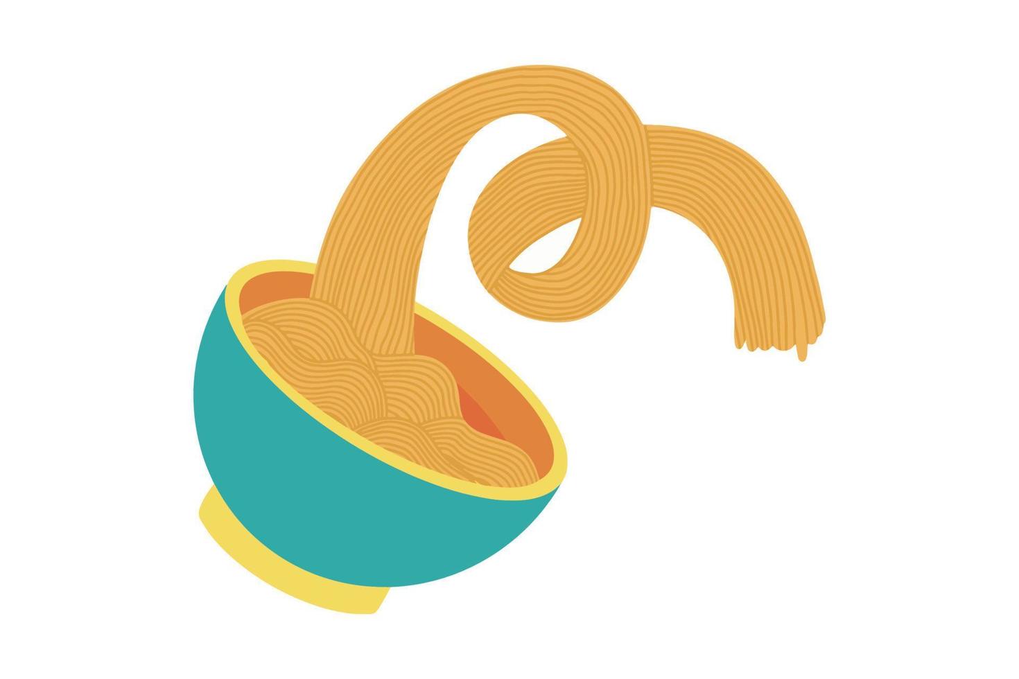 A dish with oriental noodles. Asian noodles isolated on a white background, vector illustration