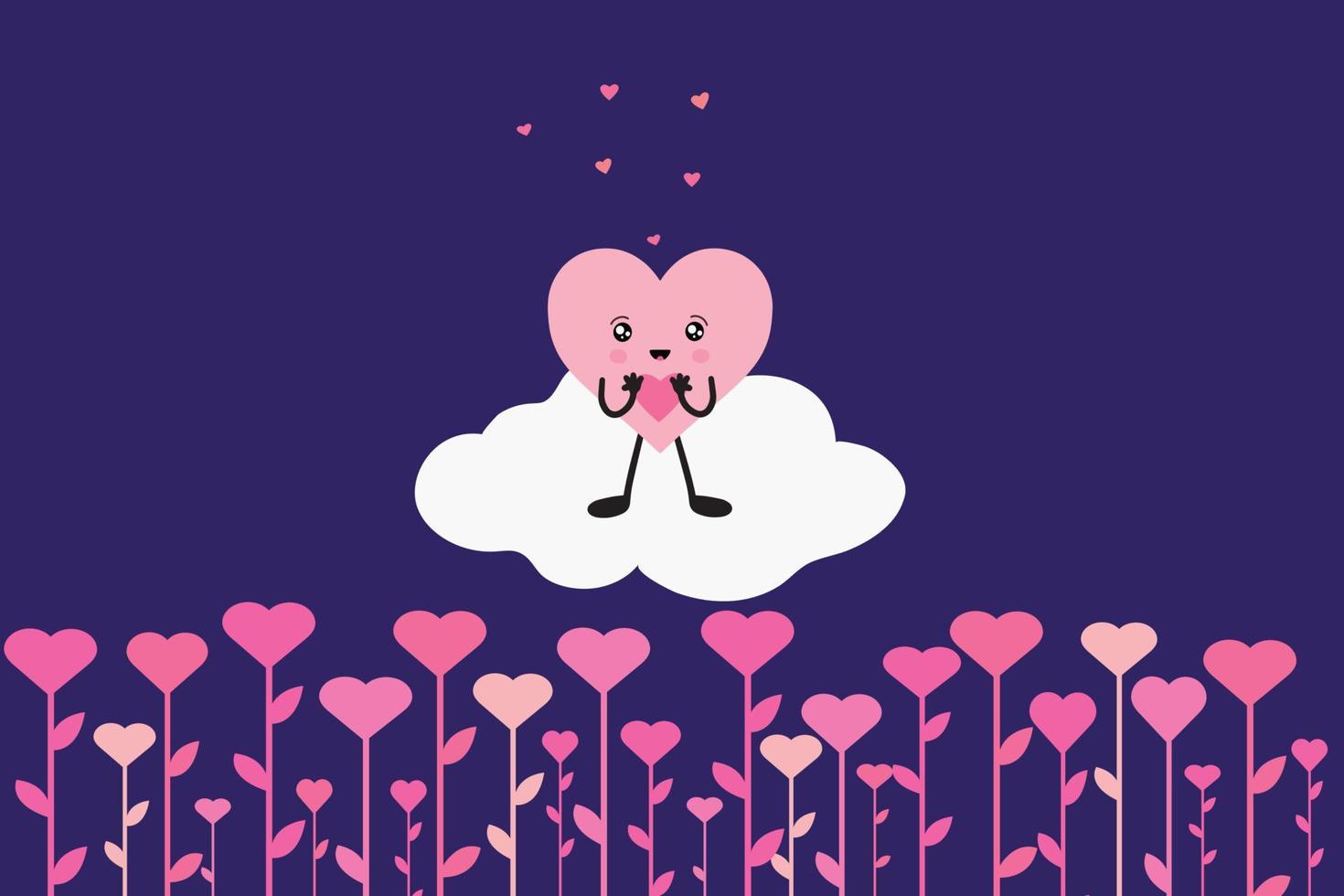 Cute heart in kawaii style. Hand drawn cartoon character. vector