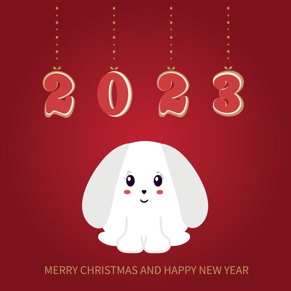 2023 year of the rabbit. Cute Christmas Bunny. Symbol of the Chinese New Year. Vector illustration isolated on white background