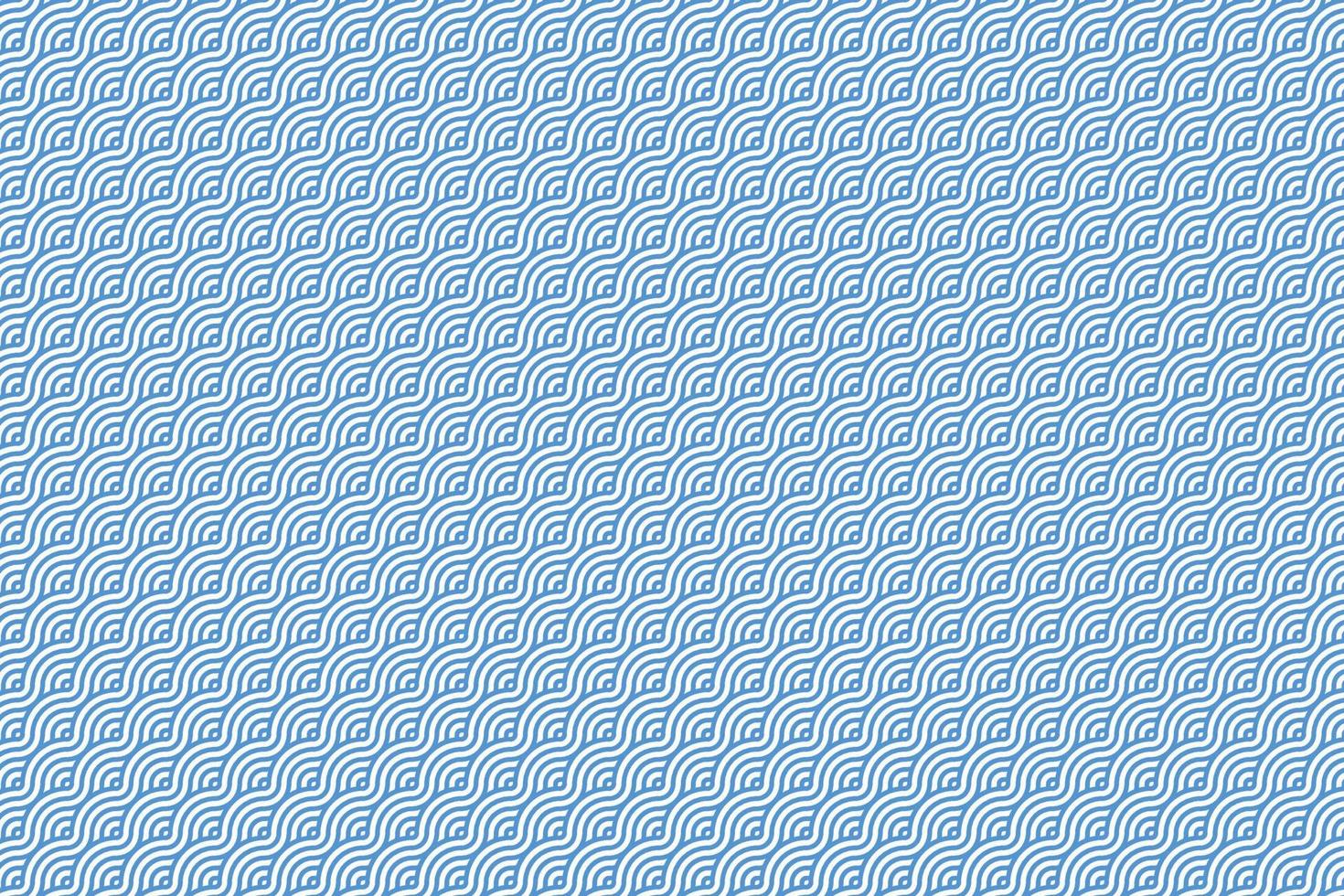 Blue and white curly waves vector pattern. Japanese style overlapping circles abstract background.