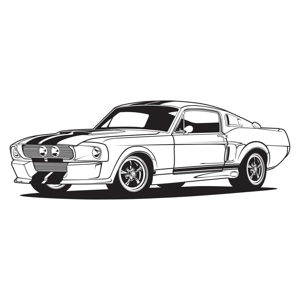 ilustración de vector de coche de vista en blanco y negro para diseño conceptual