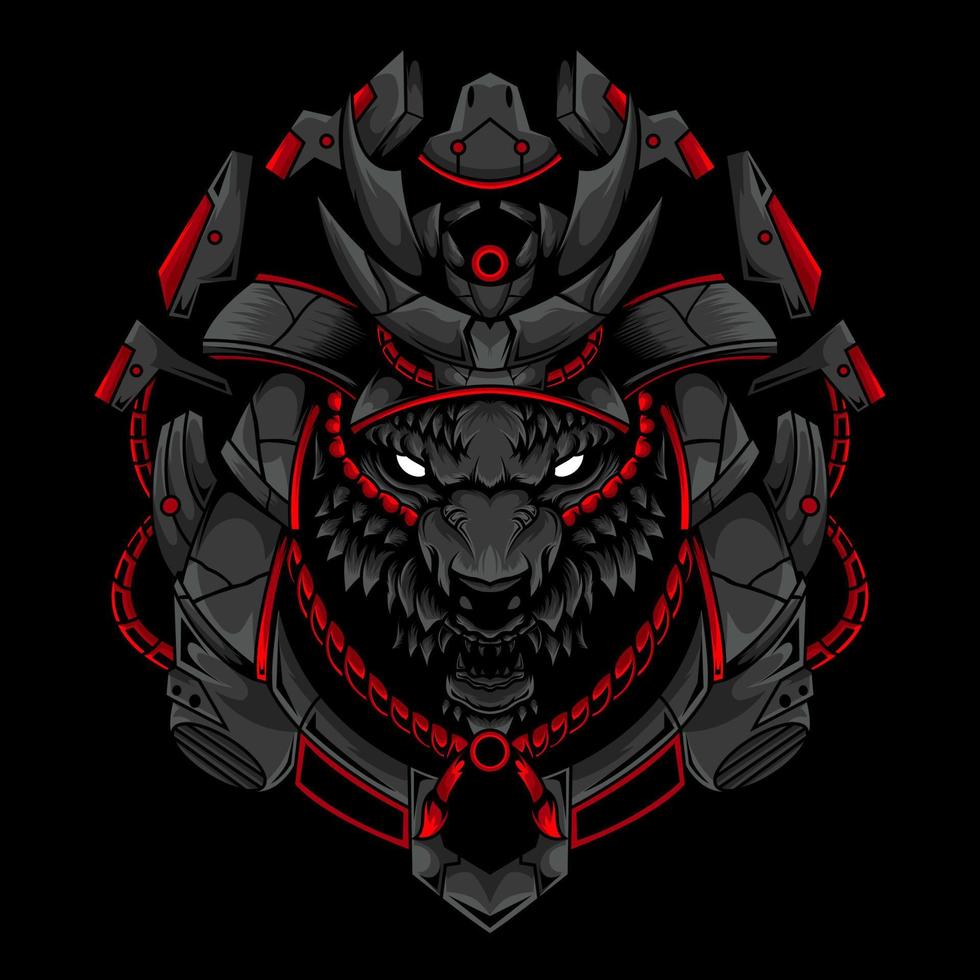 samurai lobo ronin con mecha ilustración vector