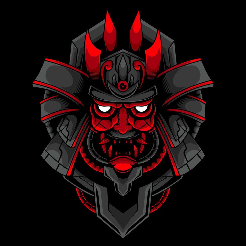 Samurai Head Ronin Devil Skull Illustration With Mecha Armor vector