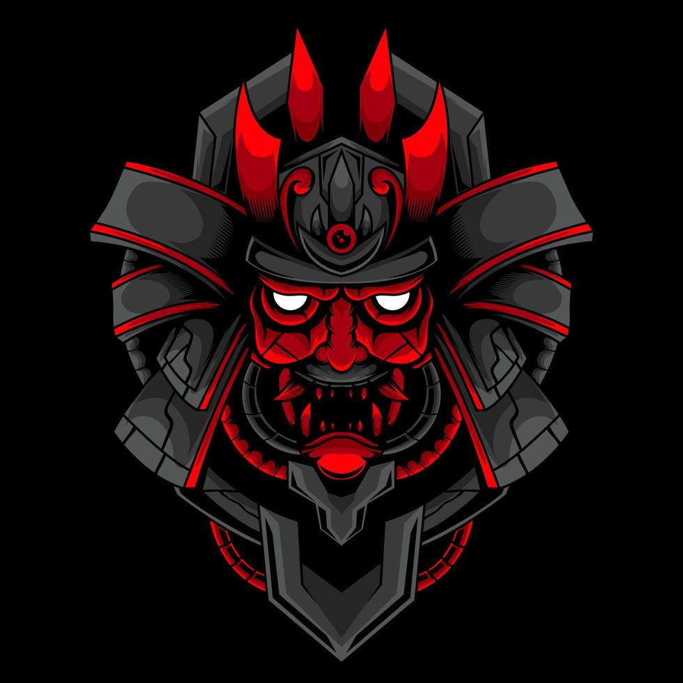 samurai cabeza ronin diablo cráneo ilustración con armadura mecha vector