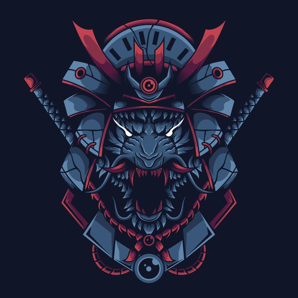 dragón tigre samurai ronin ilustración vector