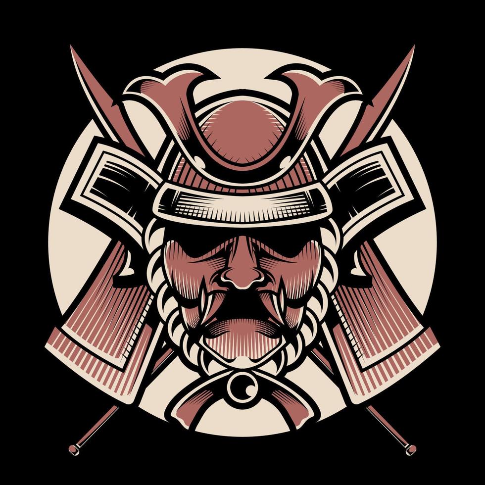 Japanese Samurai Warrior Head Illustration With Blade vector