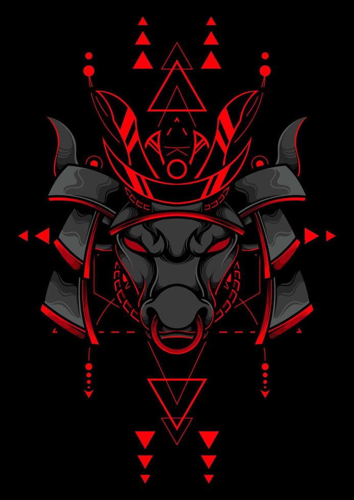 Bull Samurai Illustration with Sacred Geometry vector