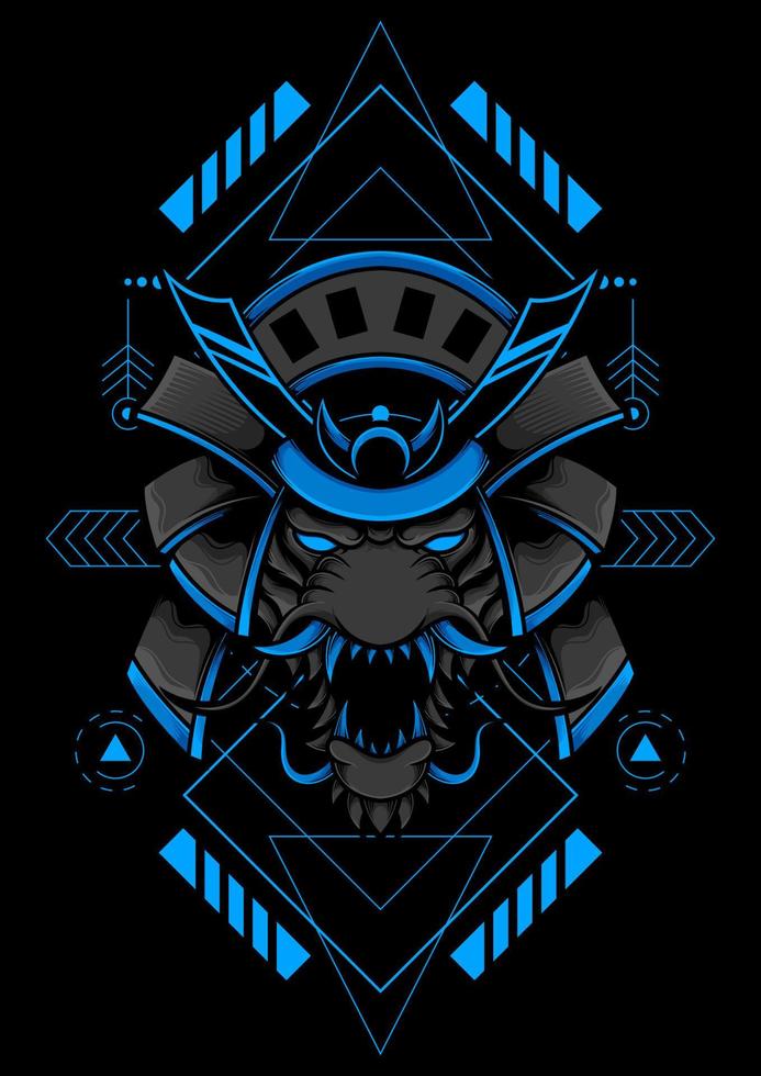 Tiger Samurai with Sacred Geometry Illustration vector