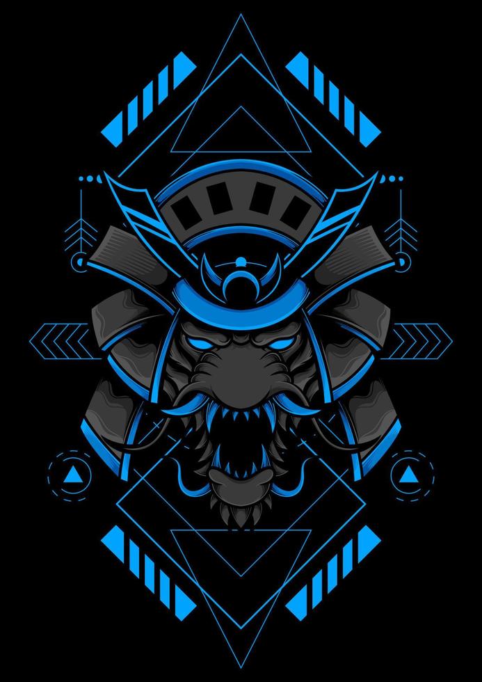 tigre samurai con ilustración de geometría sagrada vector