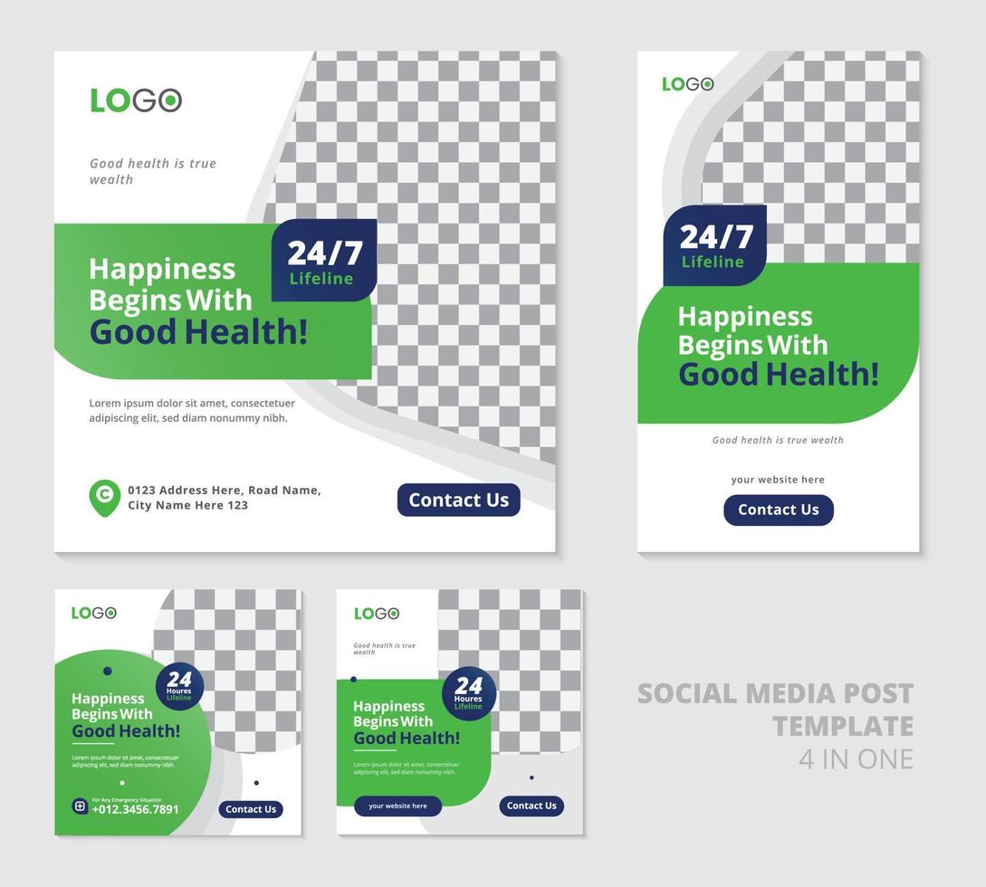 Medical social media post template for multipurpose use.This is complete social media solution for your business vector