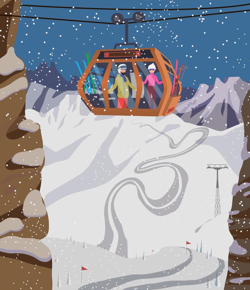 Navidad en una estación de esquí. funicular en los alpes. vector. vector