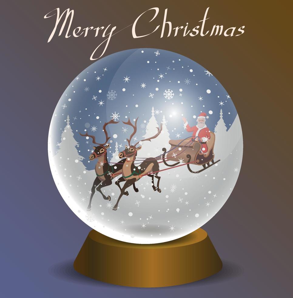 Snow globe with Santa Claus on reindeer. Vector. vector