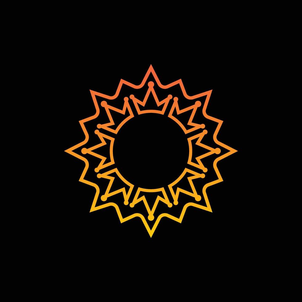 A creative logo design of a crown combination with a sun shape in a simple flat concept. vector