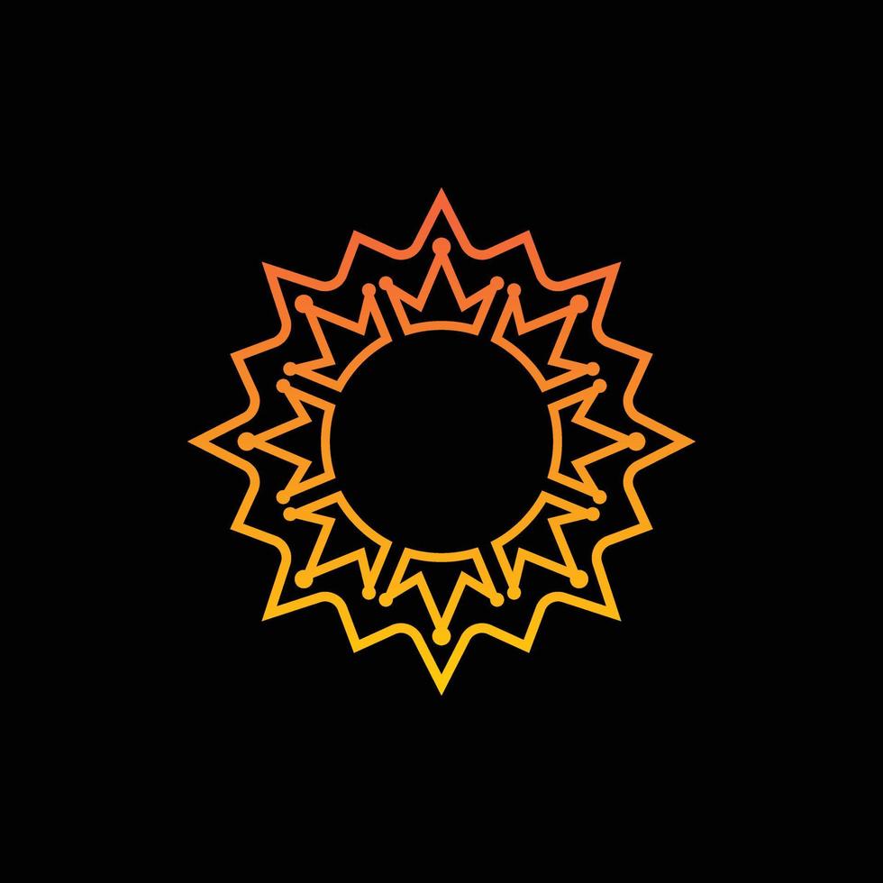 un diseño de logotipo creativo de una combinación de corona con forma de sol en un concepto plano simple. vector