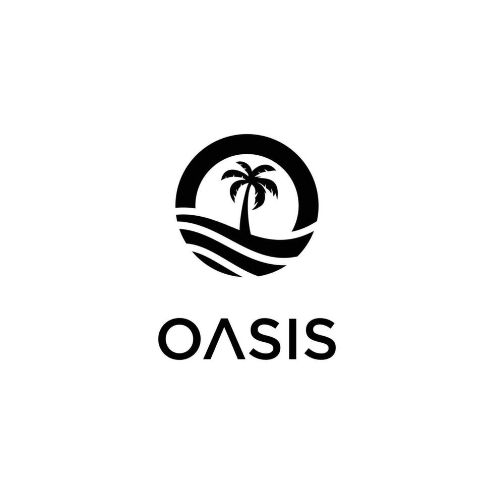 letra o e ilustración del desierto con diseño de logotipo de palmera alta vector