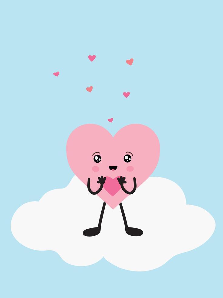 Cute heart in kawaii style. Hand drawn cartoon character. vector