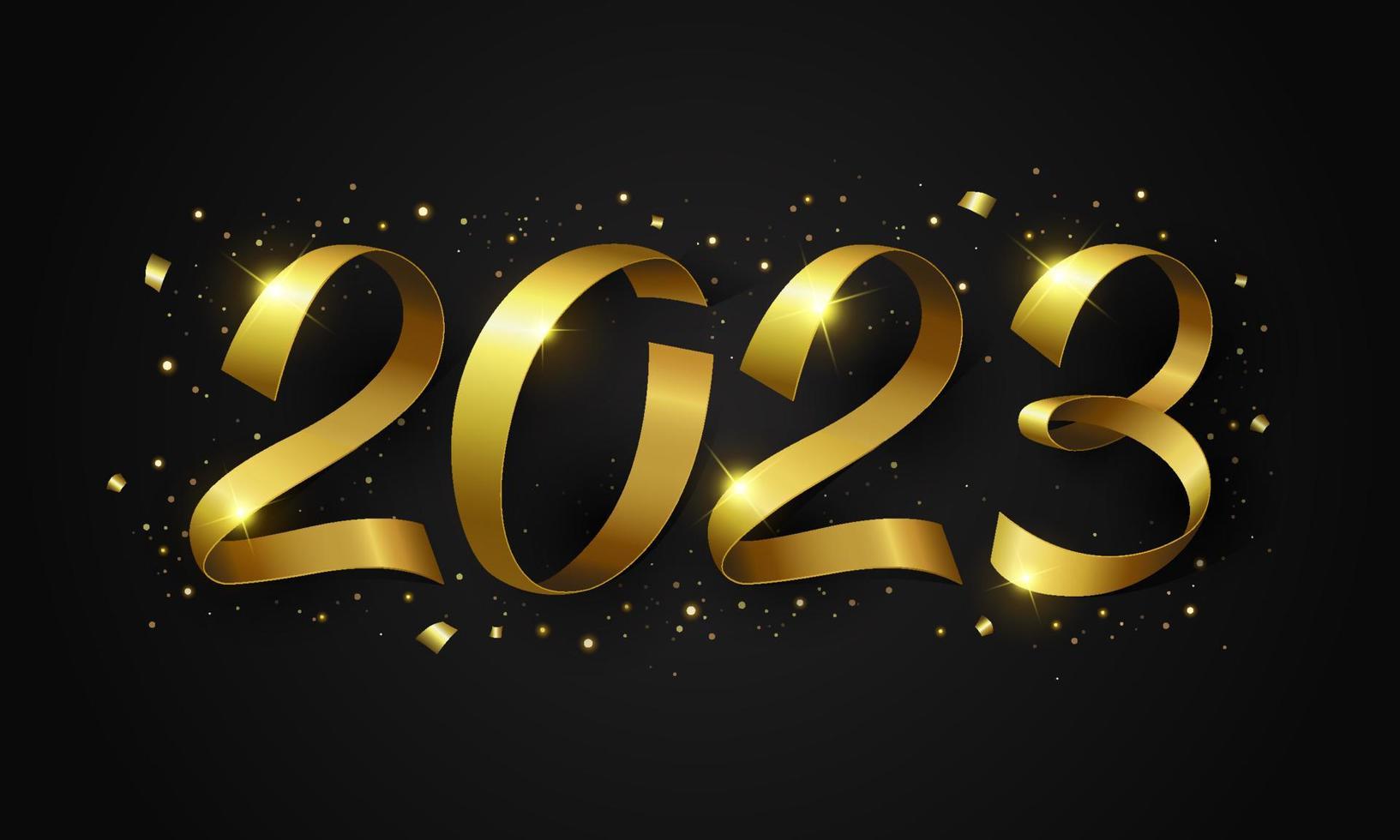Happy new year 2023 made from golden ribbon vector