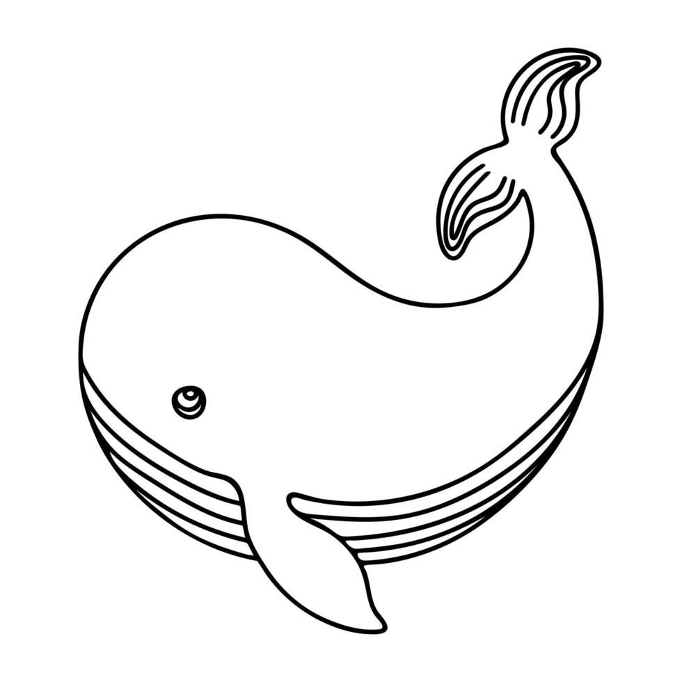 Doodle of cute whale isolated on white background. Hand drawn vector illustration of underwater animal. Good for childish design and coloring page book.