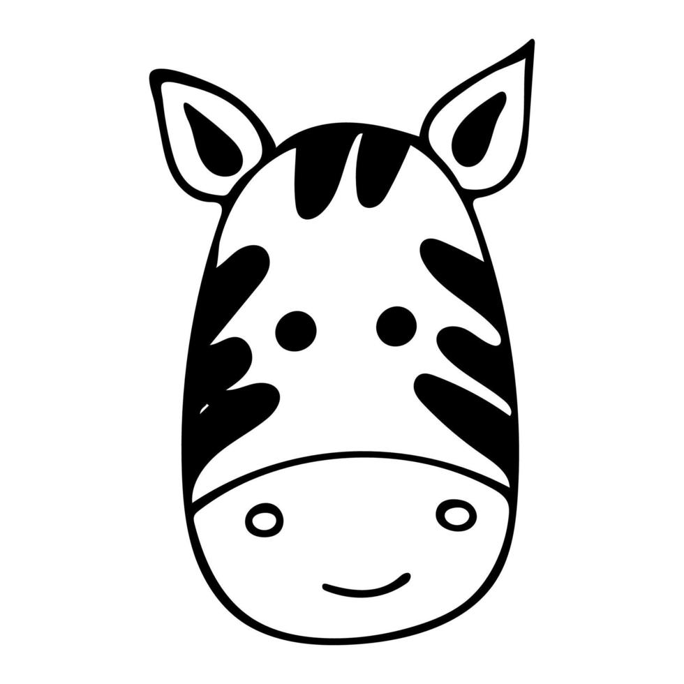 Doodle of head cute zebra. Hand drawn vector illustration of african animal isolated on white background. Good for childish design and coloring page book.