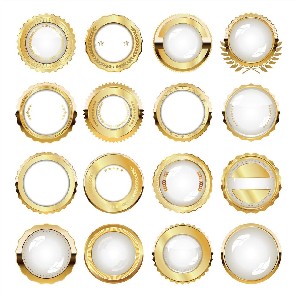 Collection of white and gold badges isolated on white background vector