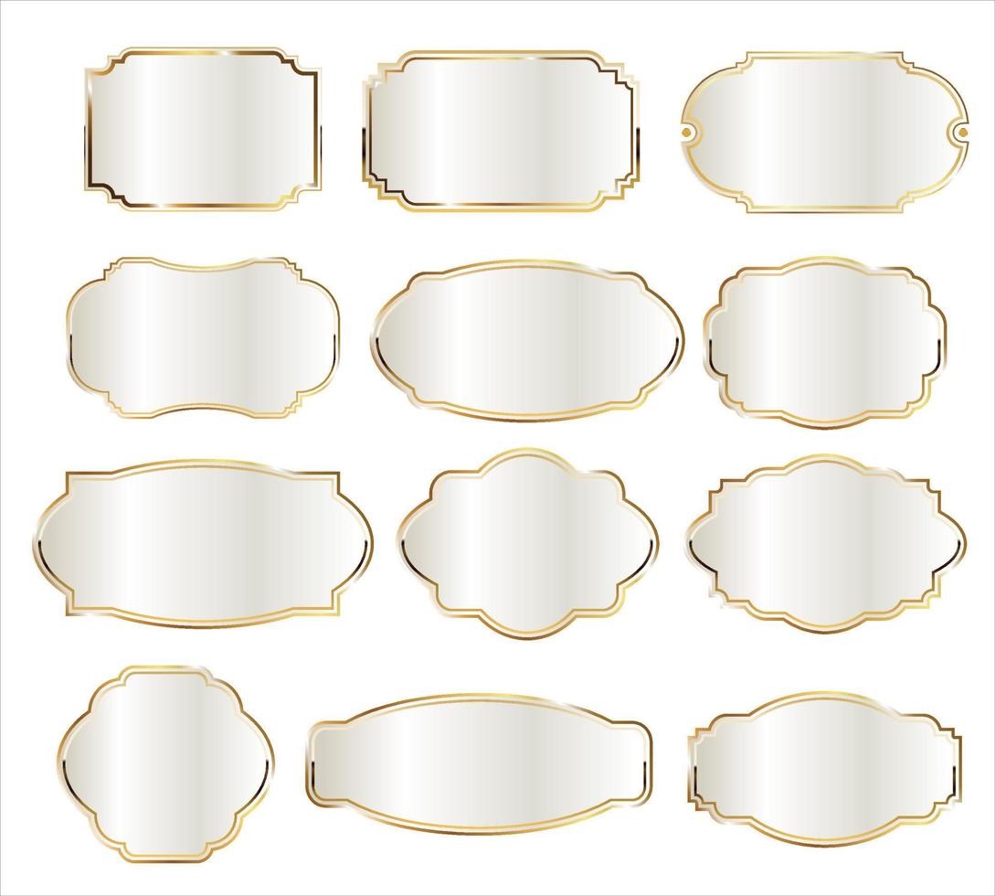 Blank white labels with golden frames vintage vector collection