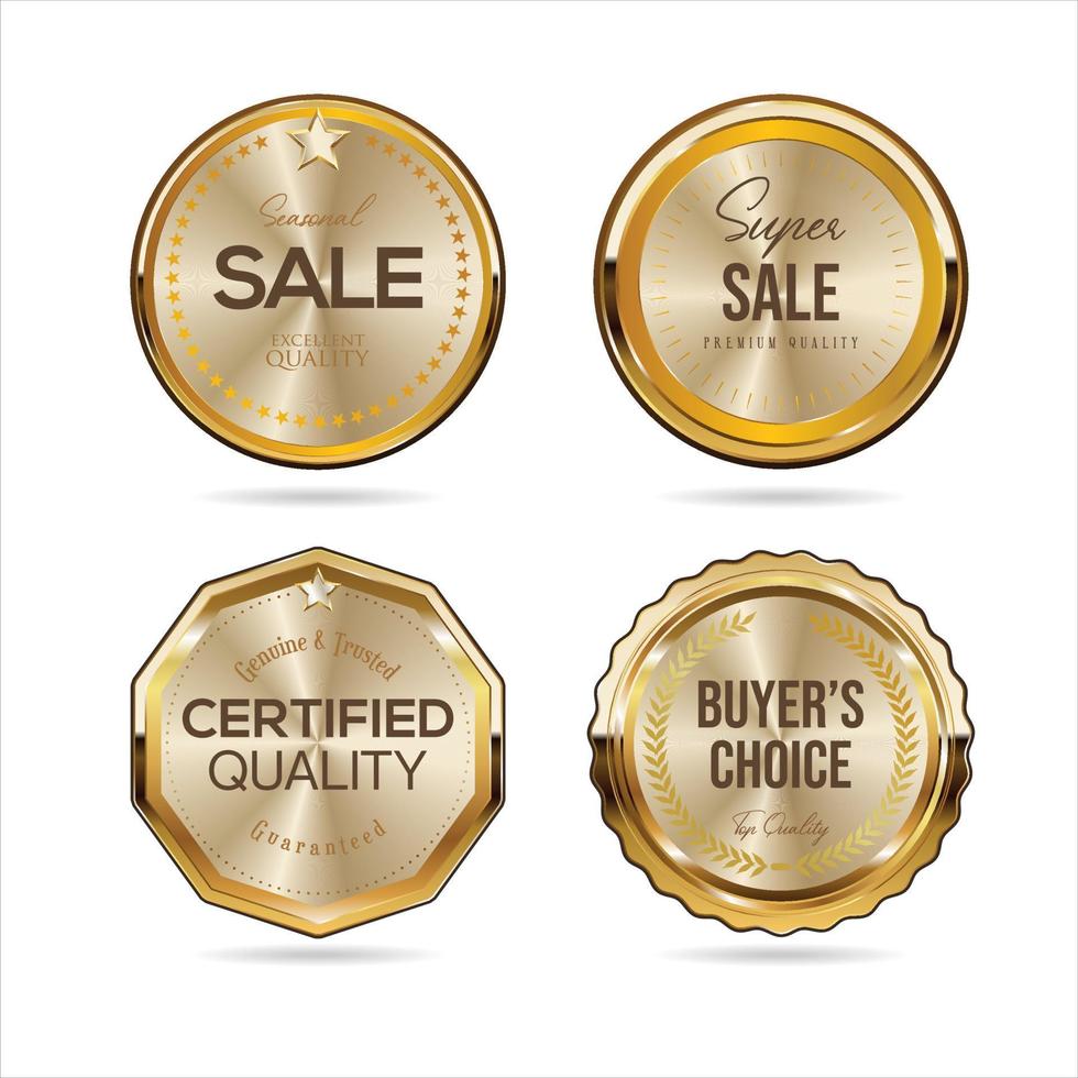 Collection of golden badges and labels retro super sale style vector