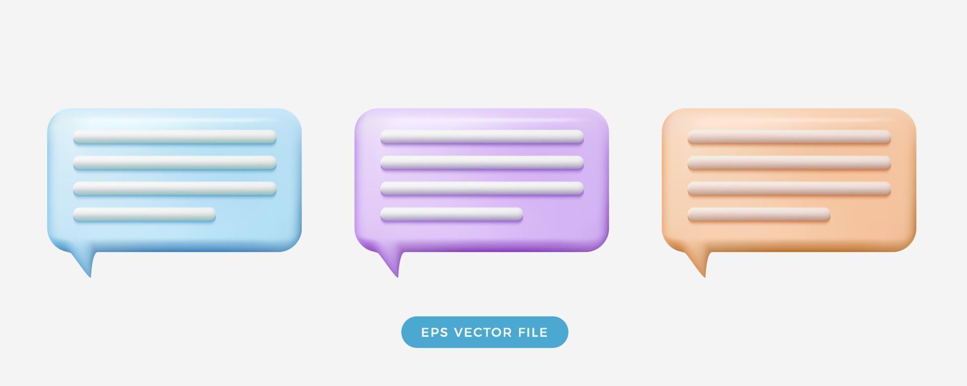 Icono colorido de comunicaciones de chat de burbujas 3d. Estilo de representación de malla de dibujos animados 3d. juego de colección a041222 vector