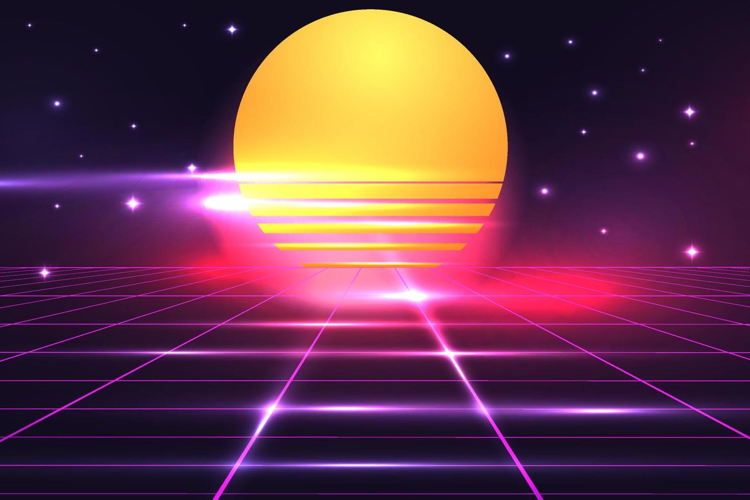 Retro Sci-Fi Background Futuristic landscape of the 80s. Digital Cyber Surface. vector