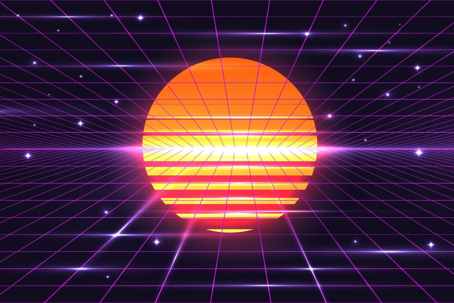 Retro Sci-Fi Background Futuristic landscape of the 80s. Digital Cyber Surface. vector