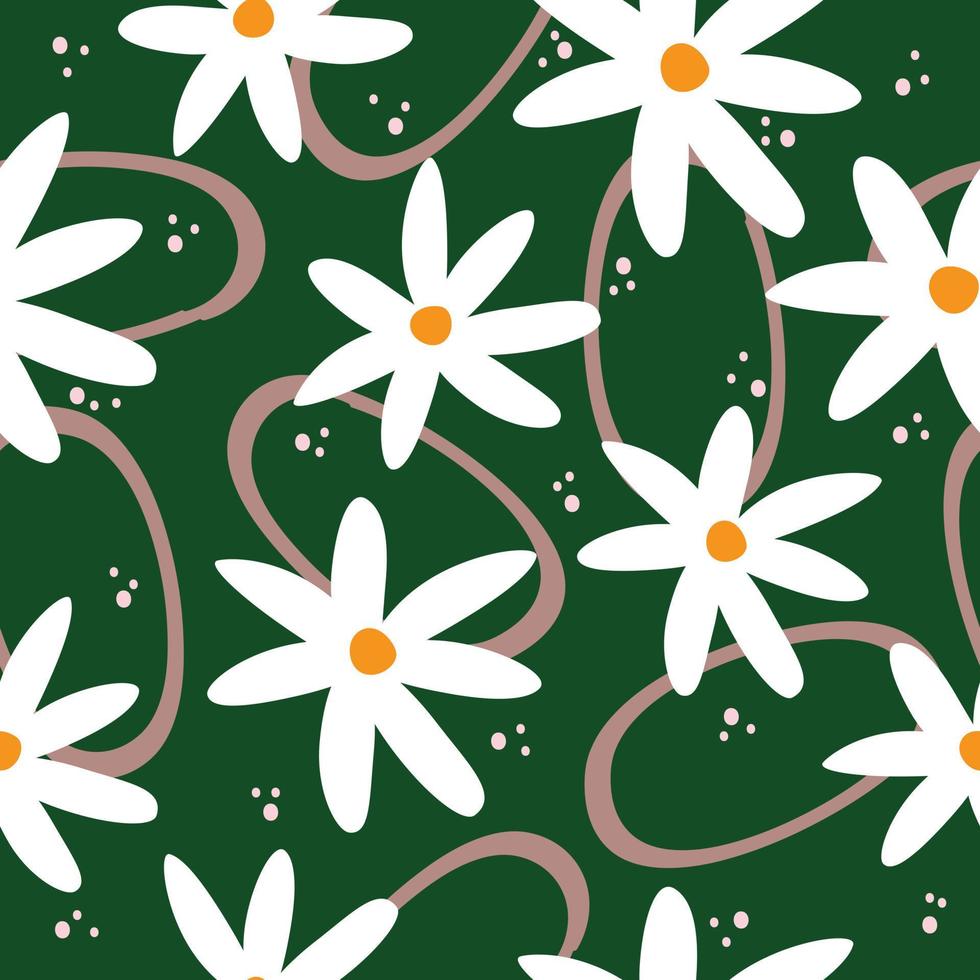 Cute hand drawn vintage floral pattern seamless on green background vector