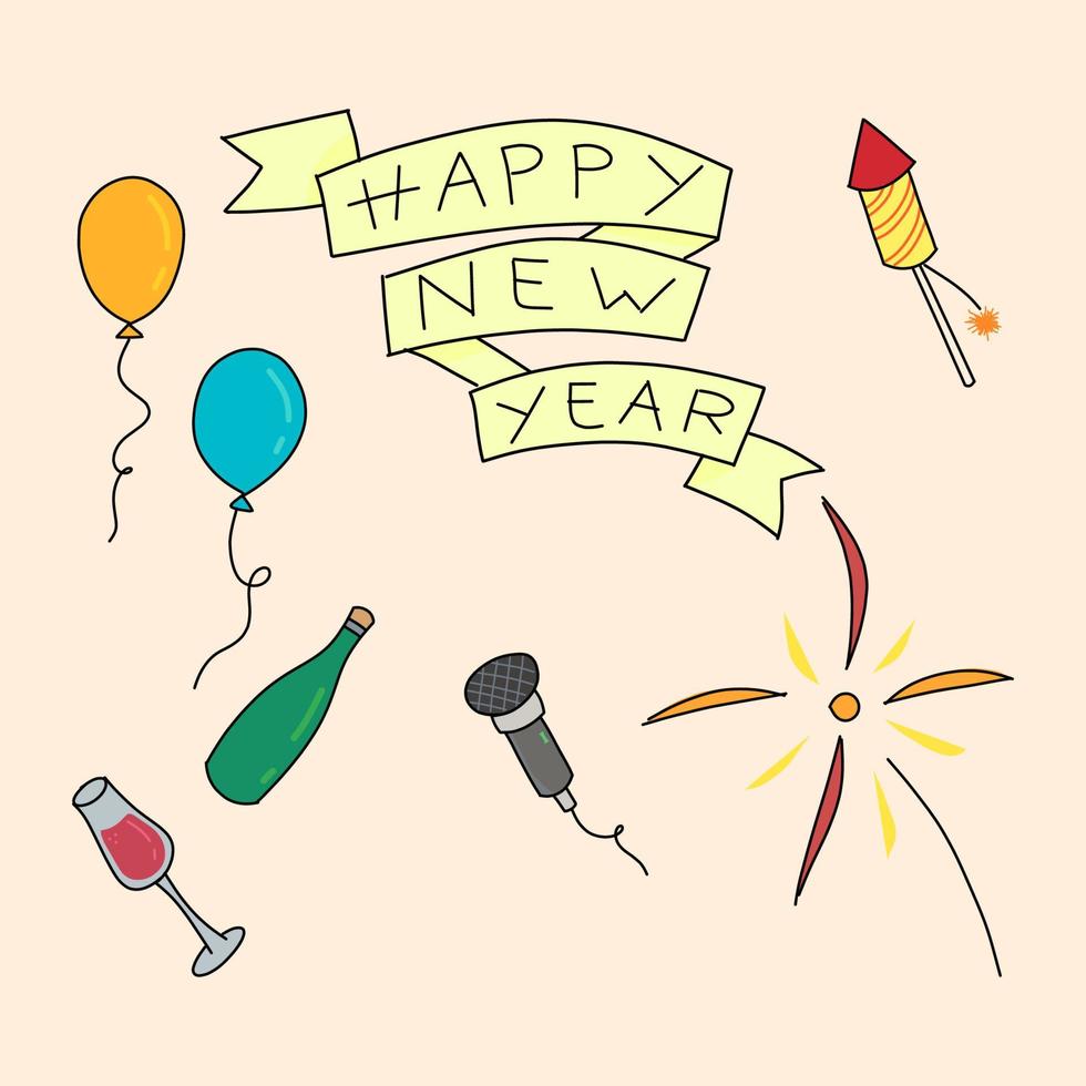 Hand drawn new year party element collection vector