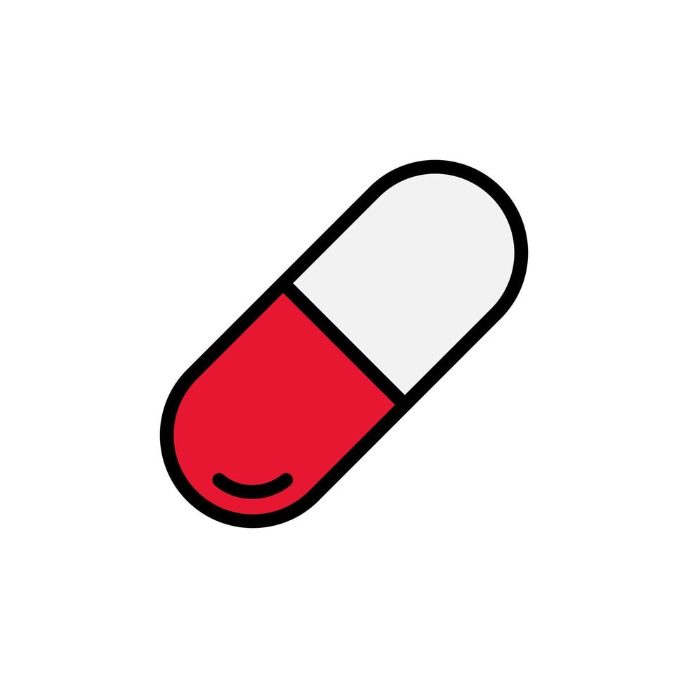 Red and white capsule, pill icon in flat style design isolated on white background. Editable stroke. vector