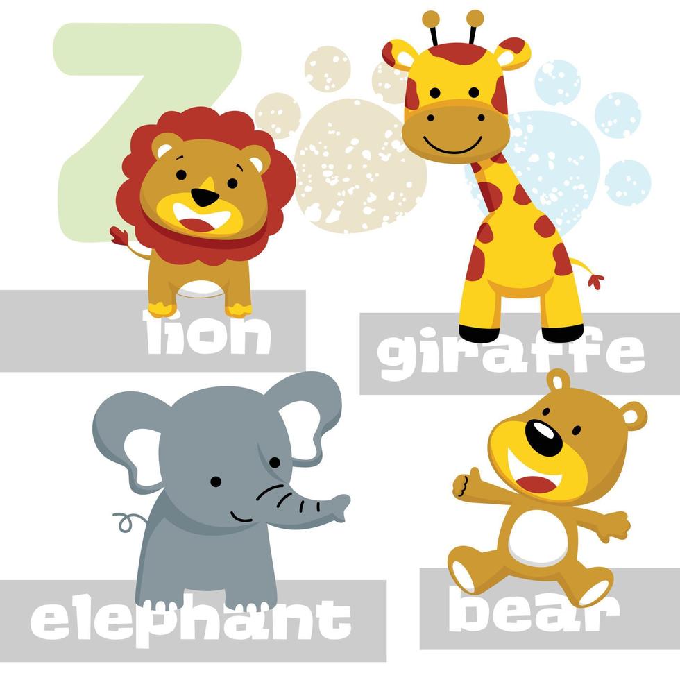 Funny animals cartoon vector with names