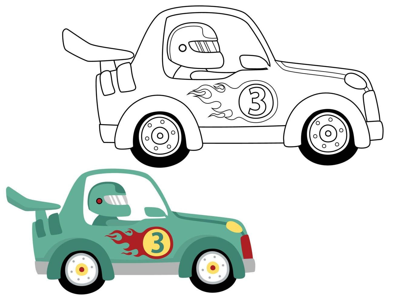 Race car cartoon illustration, coloring book or page 15645488 Vector Art at  Vecteezy