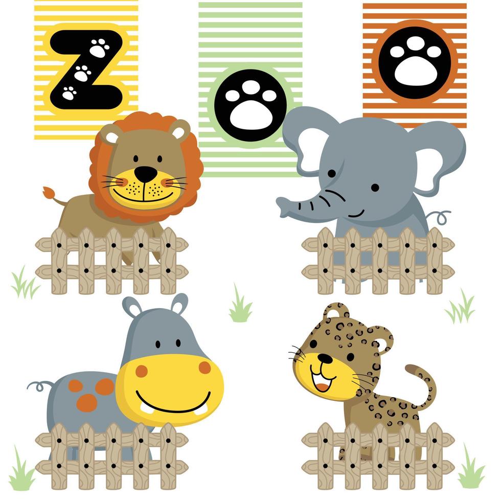 ilustración vectorial de dibujos animados de animales en el zoológico vector