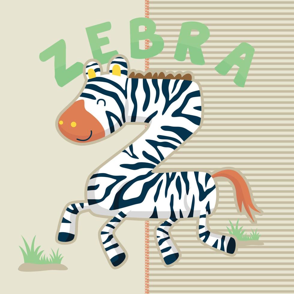 Vector illustration of cartoon zebra in shape letter Z